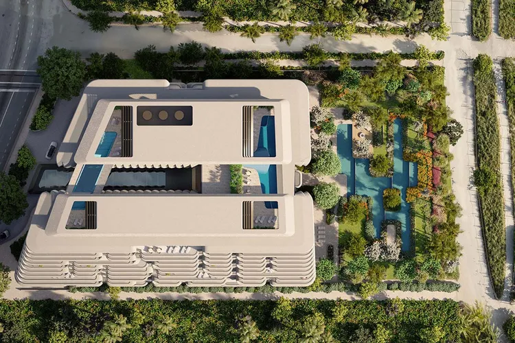 The Delmore Surfside — aerial rendering