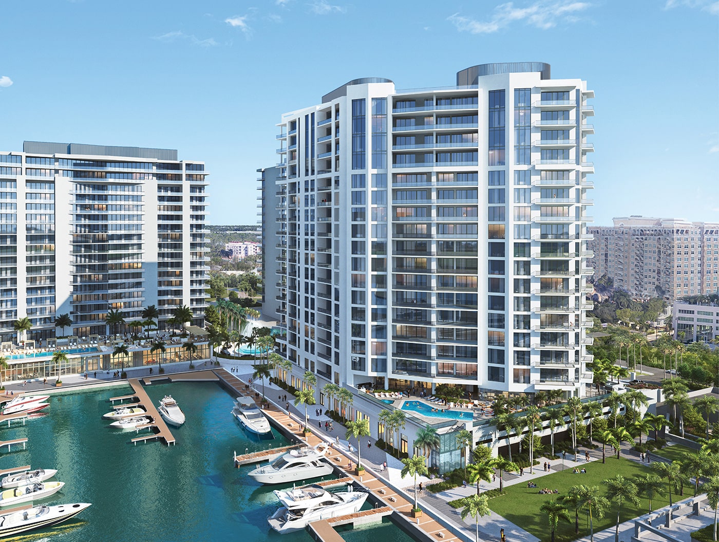 The Ritz-Carlton Residences, Sarasota Bay — aerial rendering