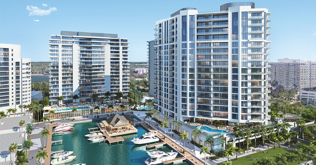 The Ritz-Carlton Residences, Sarasota Bay — aerial rendering