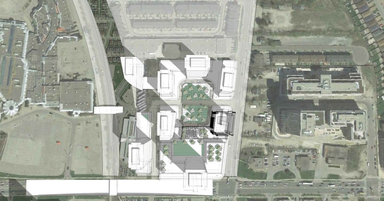 30-46 Old Kennedy Condos — aerial rendering