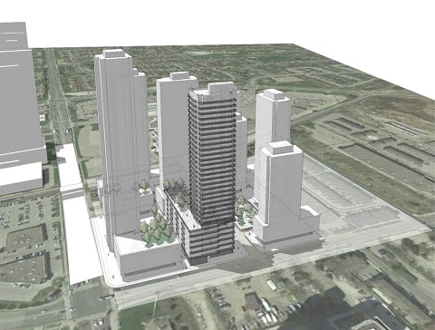 30-46 Old Kennedy Condos — aerial rendering