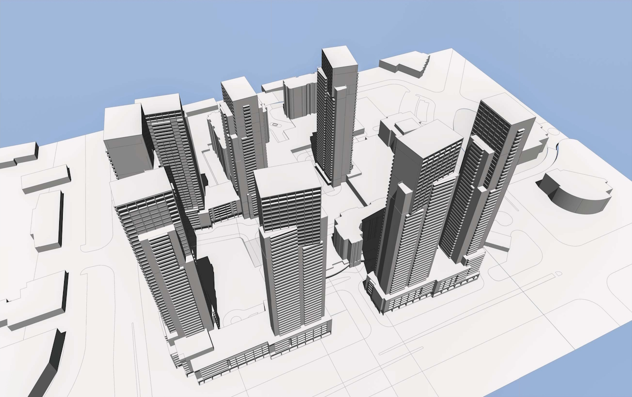 Sheraton Lands Redevelopment — aerial rendering