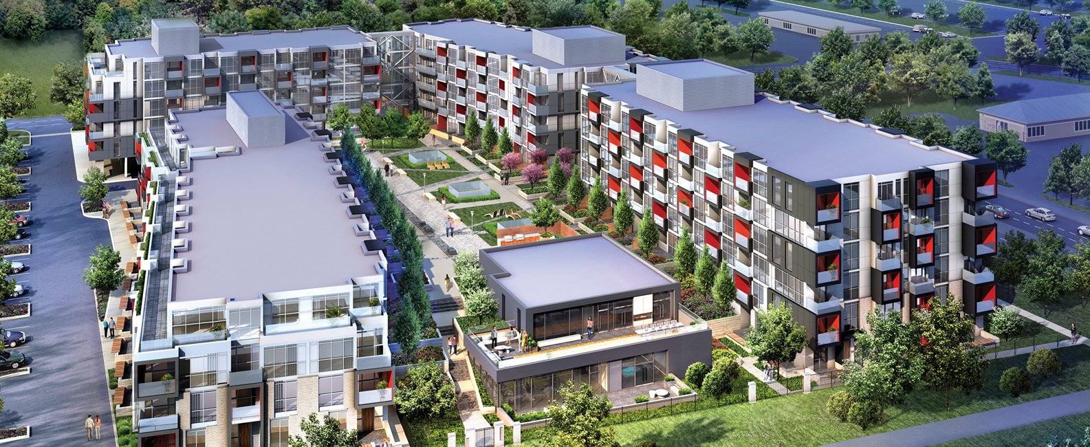Link Condos + Towns — aerial rendering