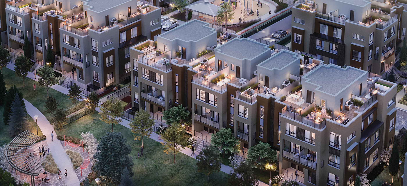 Newmarket - Live / Work Glenway Urban Towns — aerial rendering