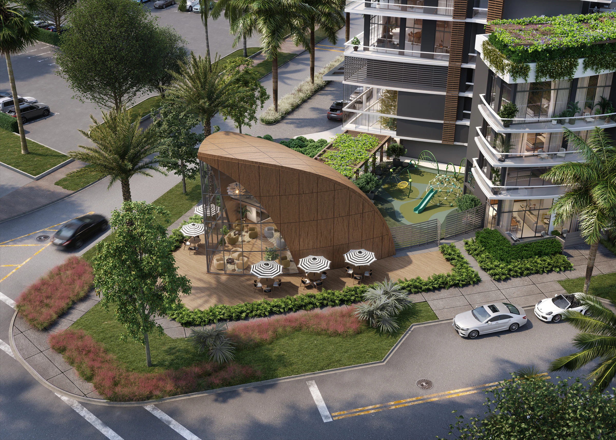 NEXO Residences — aerial rendering