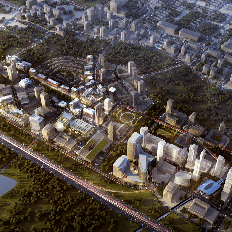 Downtown — aerial rendering