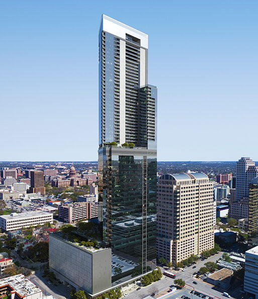 Sixth and Guadalupe Residences — aerial rendering