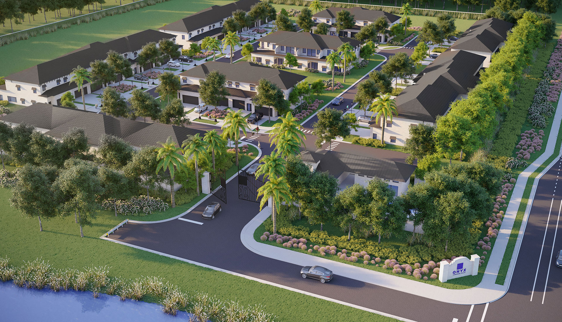 ONYX TOWNHOME VILLAS — aerial rendering