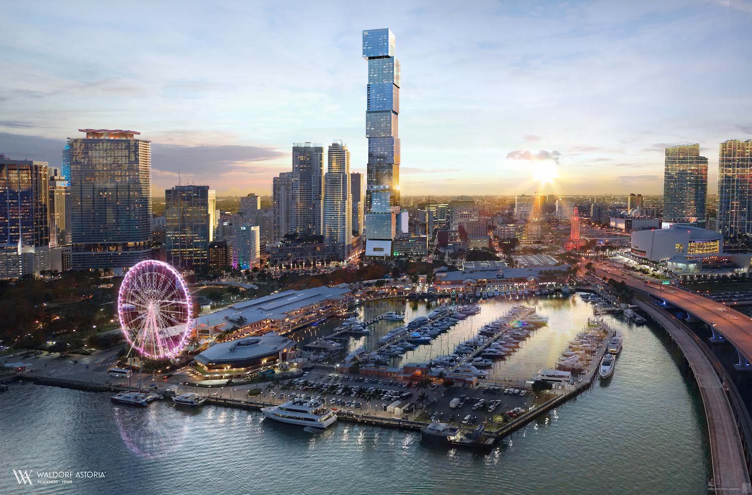 Waldorf Astoria Hotel — aerial rendering