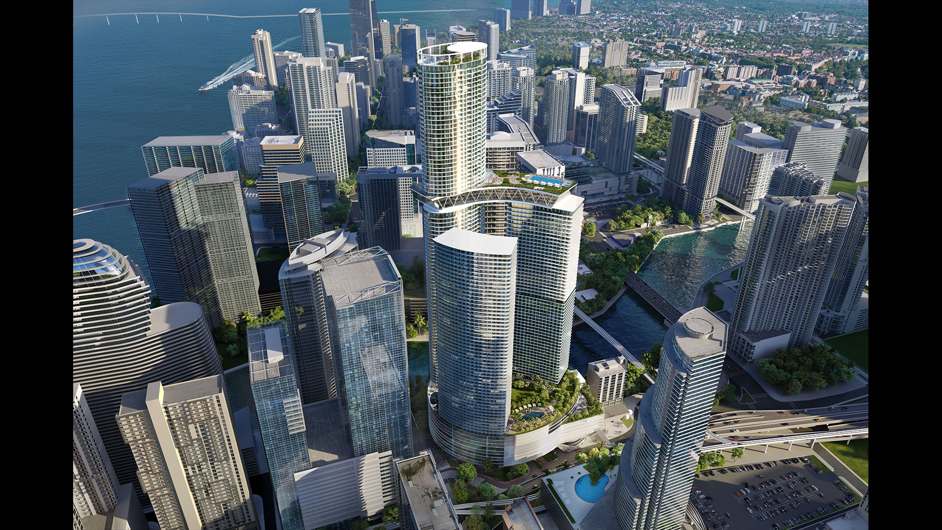 Hyatt Miami Riverbridge — aerial rendering