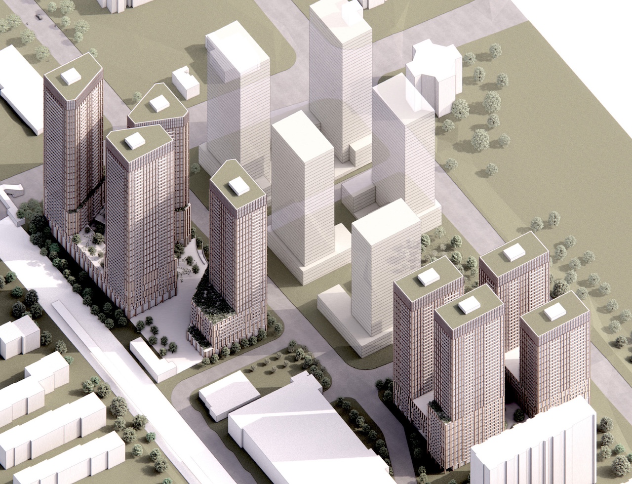 Cooksville TOC East Condos — aerial rendering